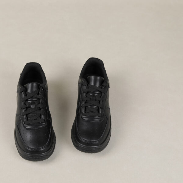 Black Leather Platform Sneakers – Stylish Thick Sole Casual Shoes with Embossed Logo Design