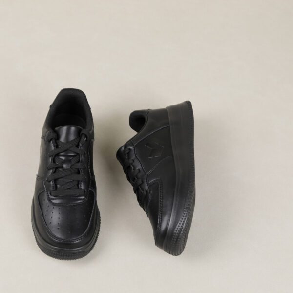 Black Leather Platform Sneakers – Stylish Thick Sole Casual Shoes with Embossed Logo Design - Image 2