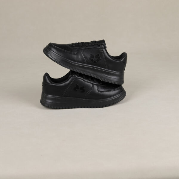 Black Leather Platform Sneakers – Stylish Thick Sole Casual Shoes with Embossed Logo Design - Image 3