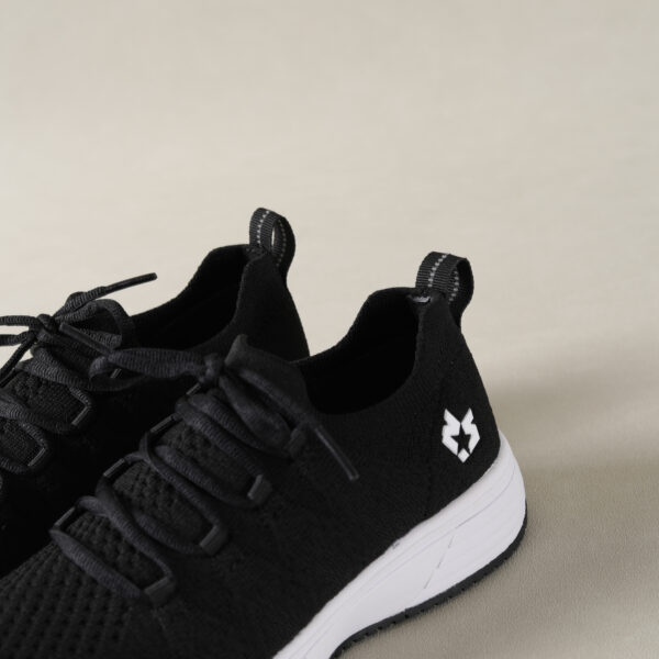 Black Knit Athletic Sneakers – Breathable Mesh Comfort Running Shoes with White Sole & Stylish Logo Detail - Image 2