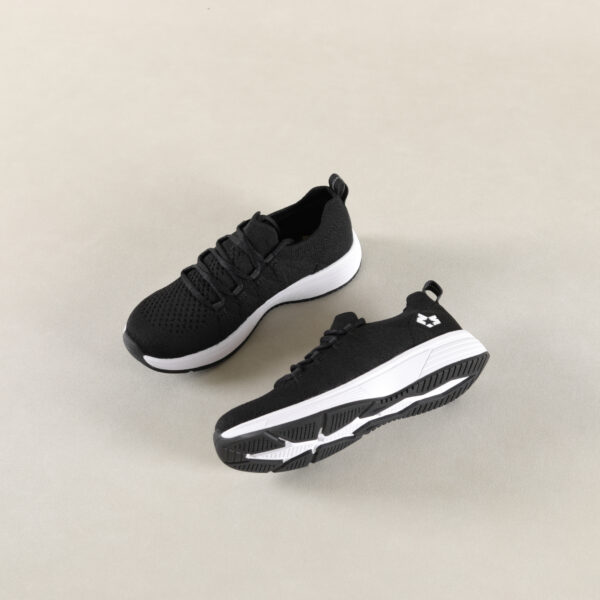 Black Knit Athletic Sneakers – Breathable Mesh Comfort Running Shoes with White Sole & Stylish Logo Detail - Image 4