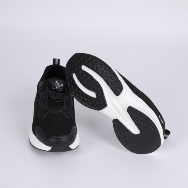 Black Knit Athletic Sneakers – Breathable Mesh Twist Knob Lacing Comfort Shoes with White Chunky Sole