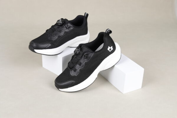 Black Knit Athletic Sneakers – Breathable Mesh Twist Knob Lacing Comfort Shoes with White Chunky Sole - Image 2